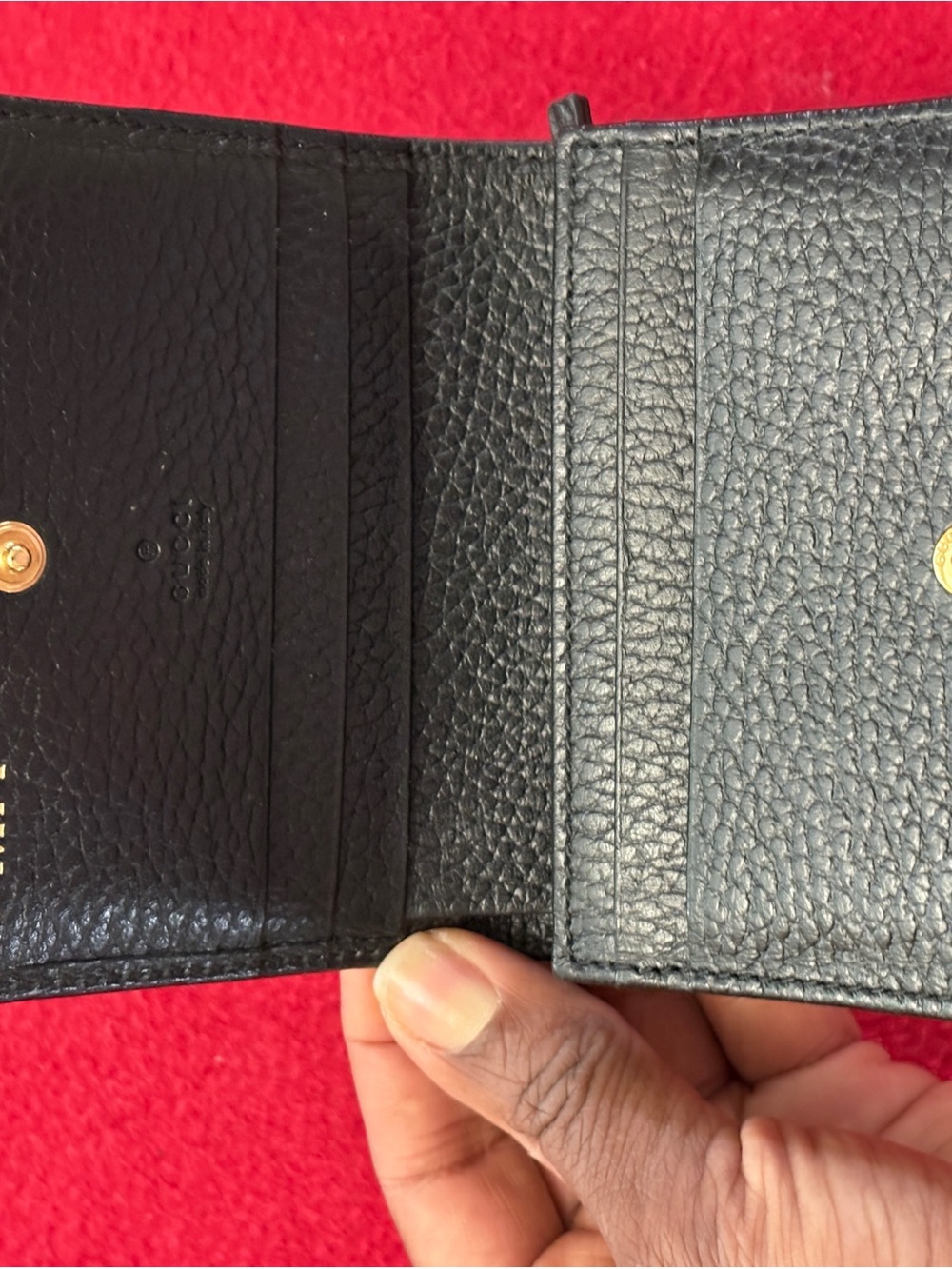 Gucci Black Pebbled Leather Small Bi-Fold Wallet with Gold Double G - Picture 11 of 14